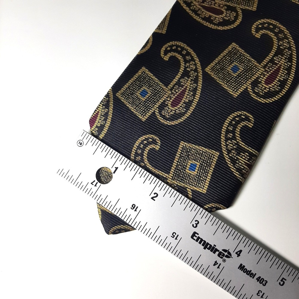 Liberty of London Mens Silk Tie Navy Blue Gold Paisley Geometric Made in USA - Picture 3 of 7